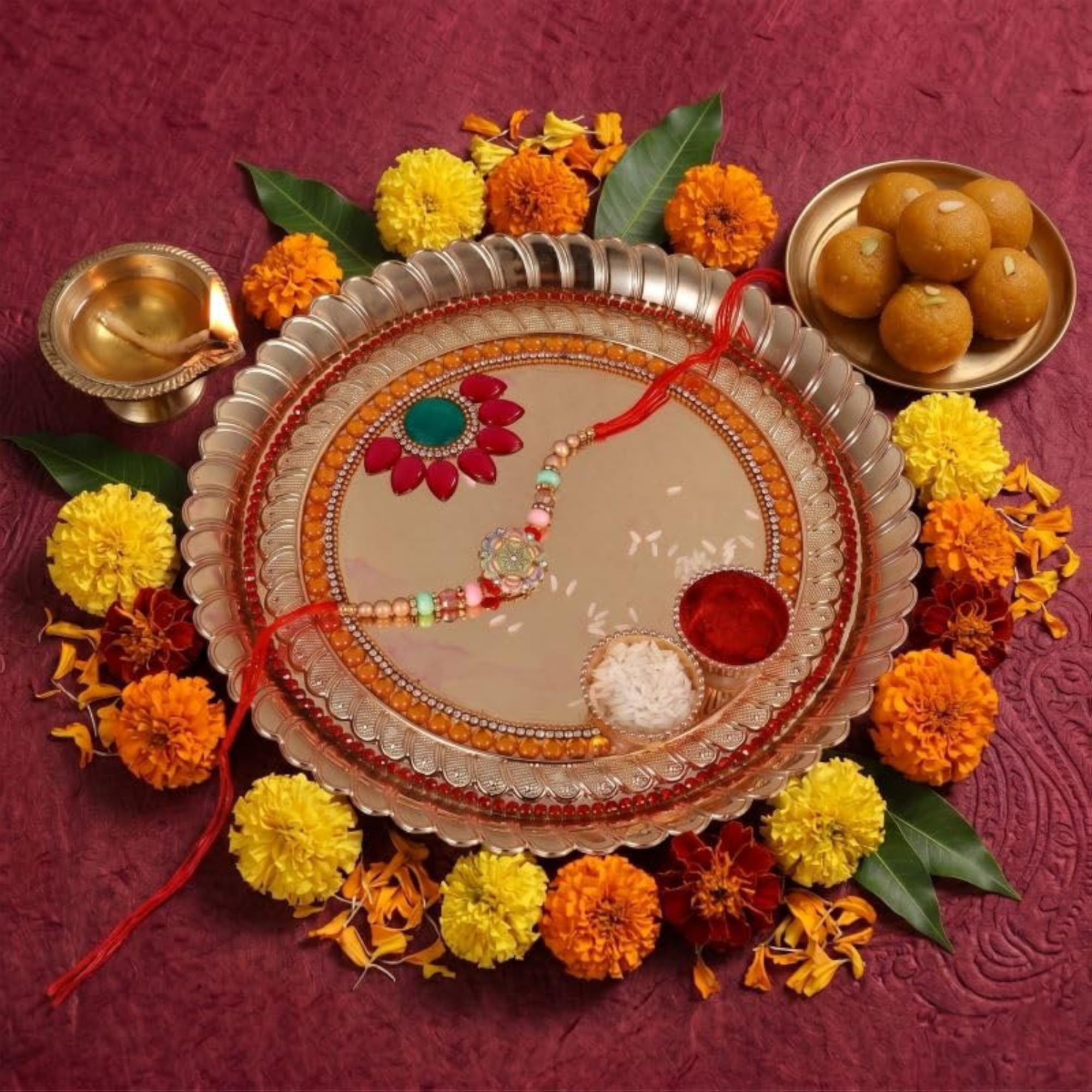 Traditional Designer Rakhi, Multicolor Flower Handicraft