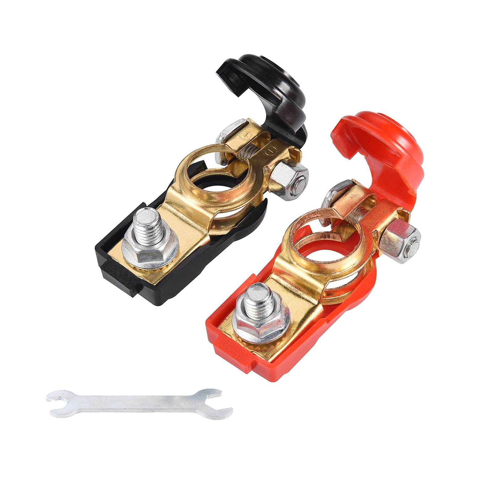 2pcs Quick Release Car Battery Terminal Connectors, Battery Clamps -12V Battery Terminals, Leisure Battery Connectors for Car,Caravan,Motorhome Battery Terminal Pair (with Double-Ended Wrench)