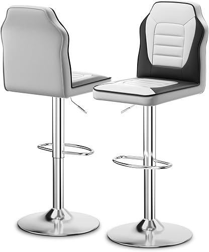 MoNiBloom Juego de 2 taburetes de bar, de piel sintética ajustable en altura con reposapiés, taburete de cocina giratorio de 360 con respaldo,