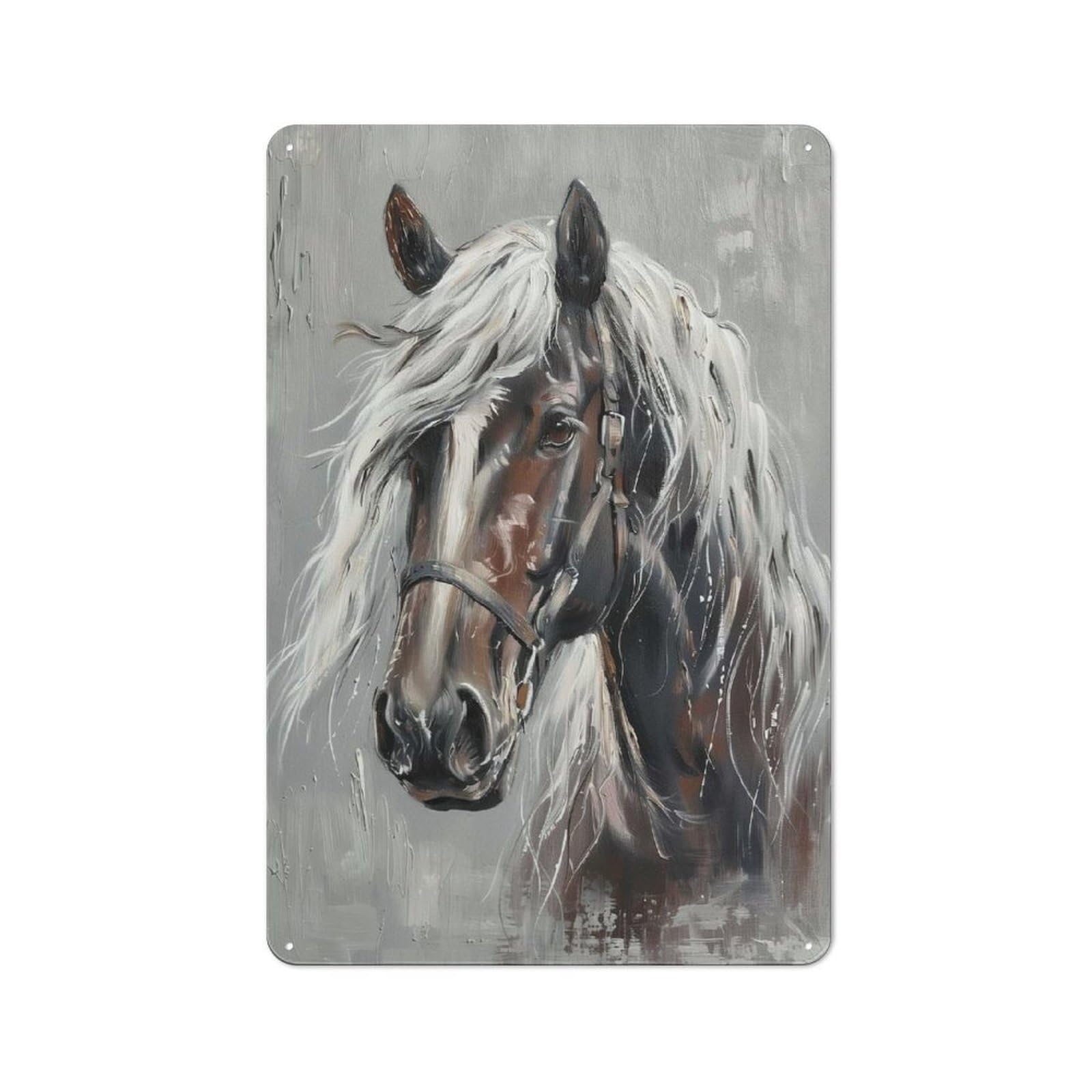 Junmoney Horse Sad Painting Casual Metal Wall Decor 30X20cm, Tin Sign For Greenhouse, Garden Room, Cafe Or Entryway