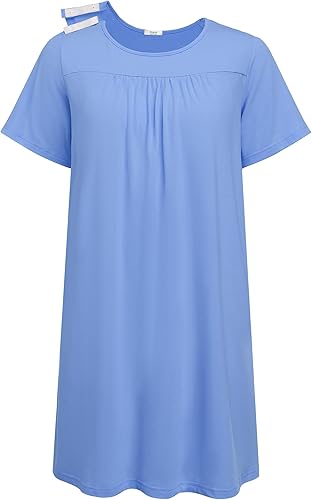 Deyeek Vestidos de hospital para mujer, vestido de espalda abierta con broche de presión, vestidos de cirugía de hombro, ropa suave y adaptable