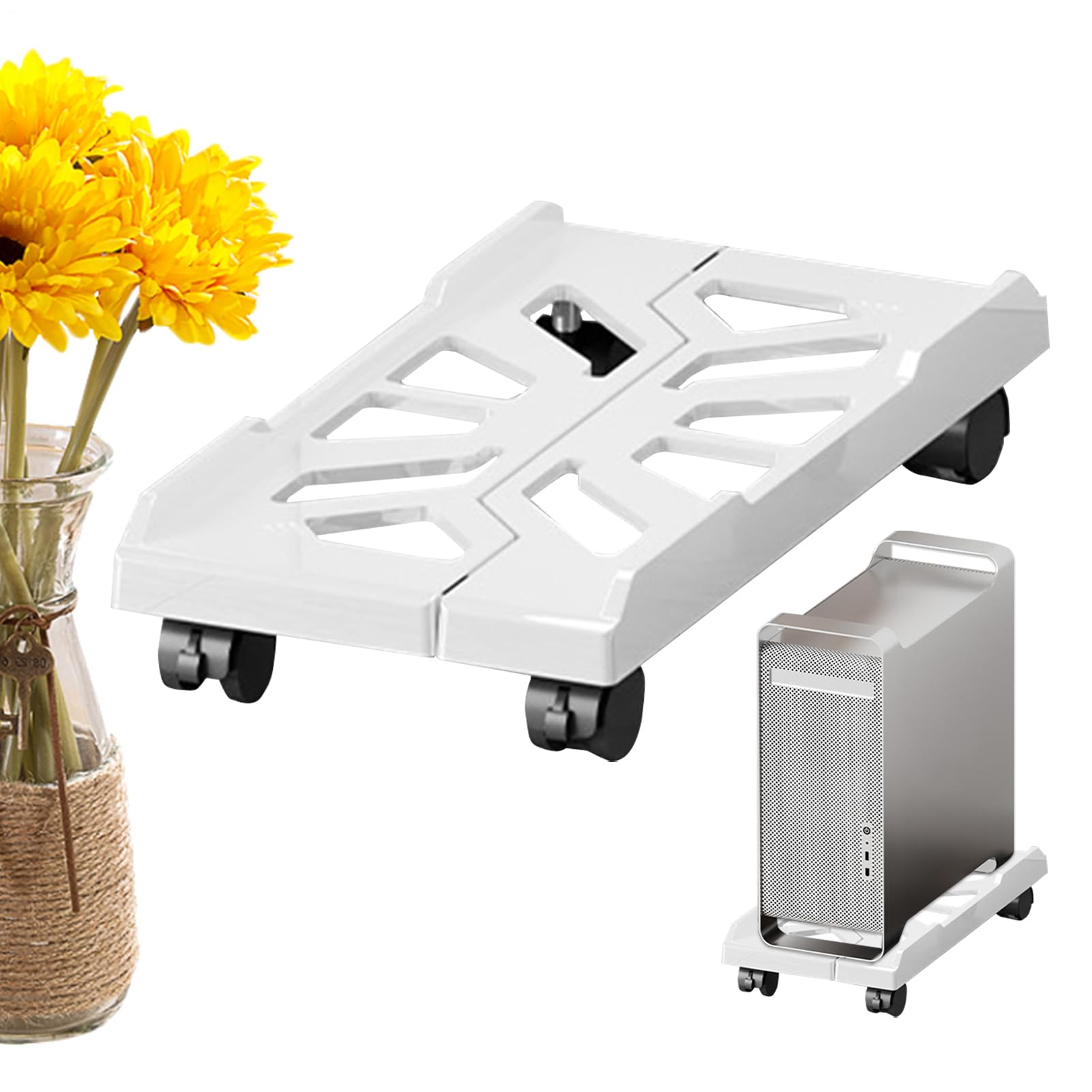 Carrello CPU con ruote - supporto per PC a rotazione compatta con slot di sfiato | Porta della torre del computer regolabile per configurazione della scrivania, ufficio a casa, impianto di gioco,