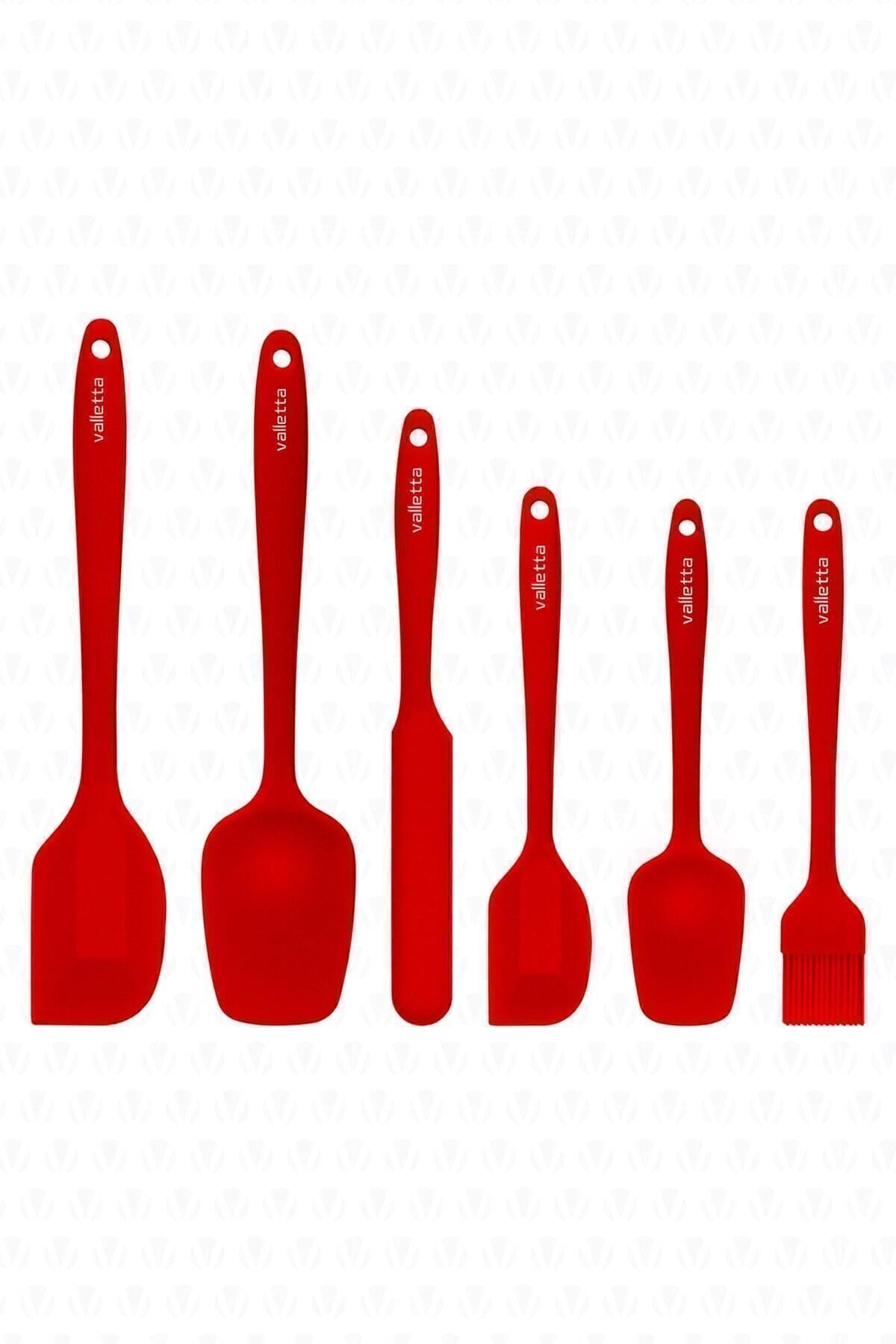 Valletta Drongo Isıya Dayanıklı Yanmaz Yapışmaz Silikon Spatula Seti 6 Parça Kırmızı