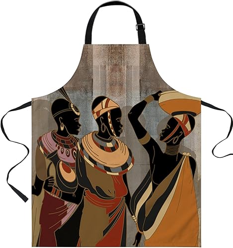 Native American Indian Bib Aprons for Women With Pockets, Waterproof Canvas Chef Kitchen Cooking Apron for PaintingHair StylistNail Technician,
