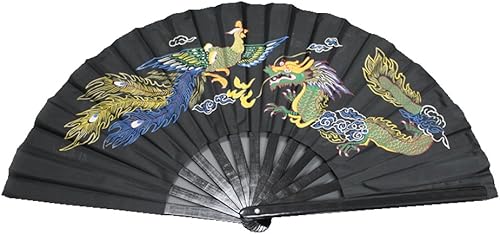 jiaoguo Mascot Dragon Phoenix Kung Fu Tai Chi Artes Marciales Artes Marciales 13 Costillas Abanico de Bambú Negro