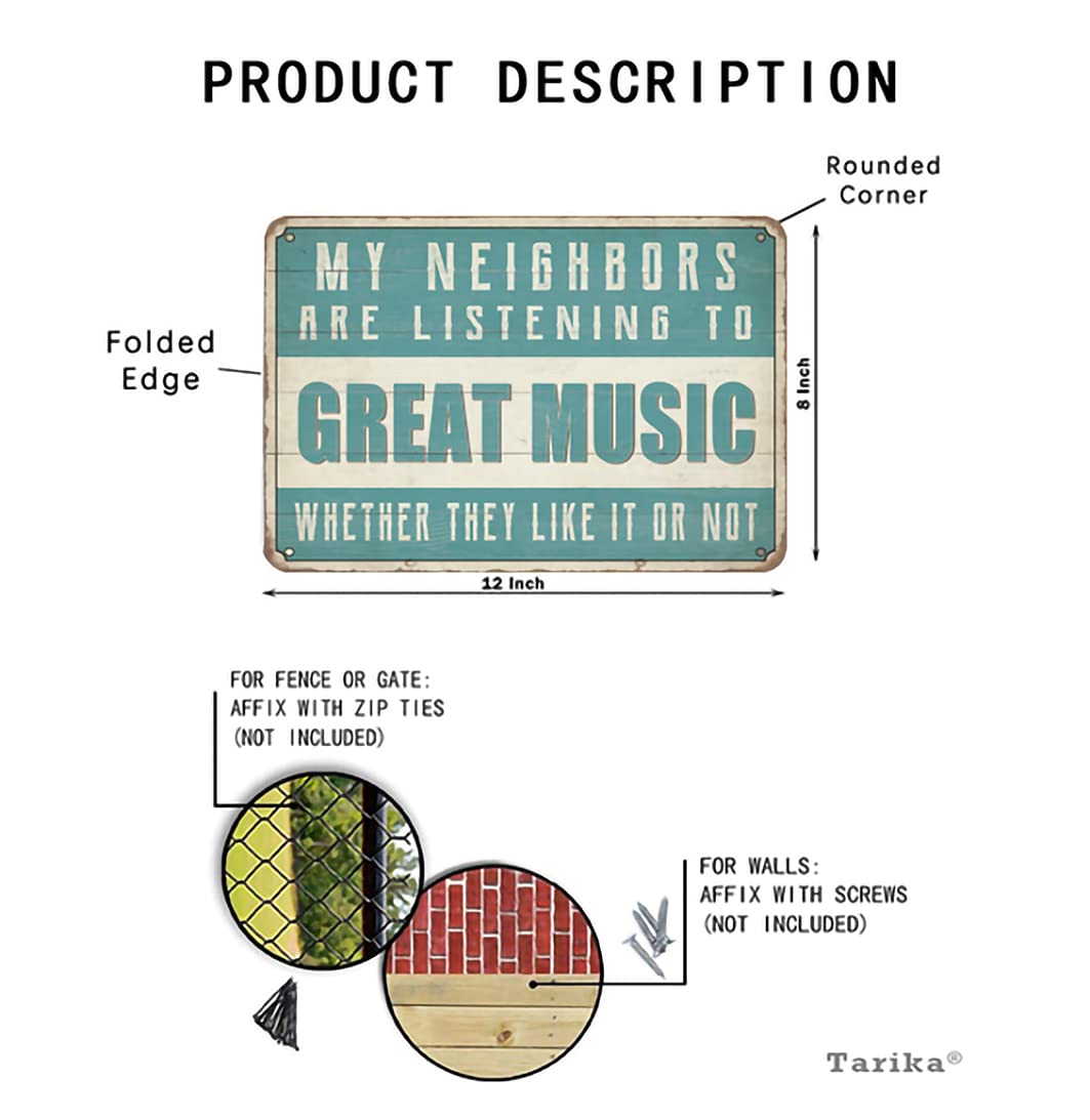 Targa In Latta Vintage 20x30 Cm 'My Neighbors Are Listening To Great Music' – Decorazione Da Parete Per Garage, Bar, Cucina