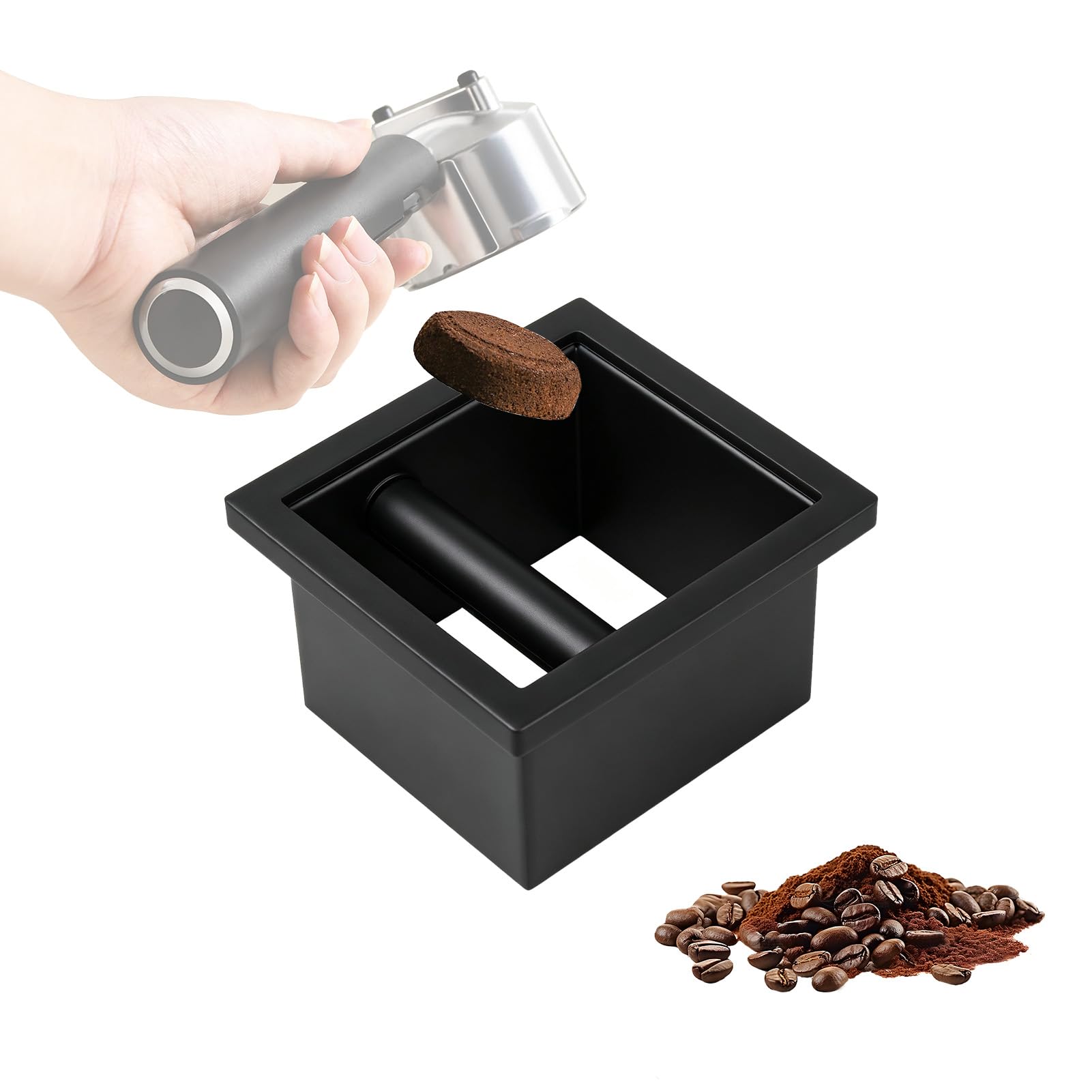 Coffee Knock Box, Scatola Per Caffè Senza Fondo Incorporata Smaltimento Del Contenitore Per Fondi Di Caffè Da Banco In Acciaio Inossidabile Fondi Caffe Contenitore Per Bar Ristorante Cucina Nero