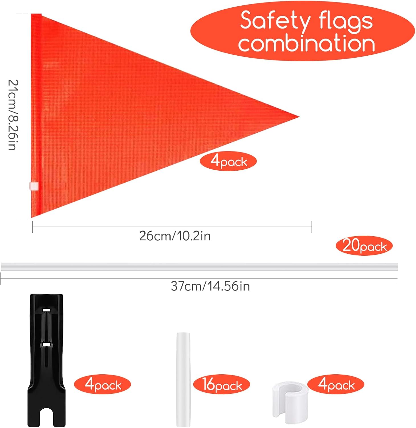 6 Ft Bike Safety Flag with Pole and Mounting Bracket,Adjustable High Visibility Waterproof Bicycle Trailer Safety Flags for Kids,Adults (4 Set)