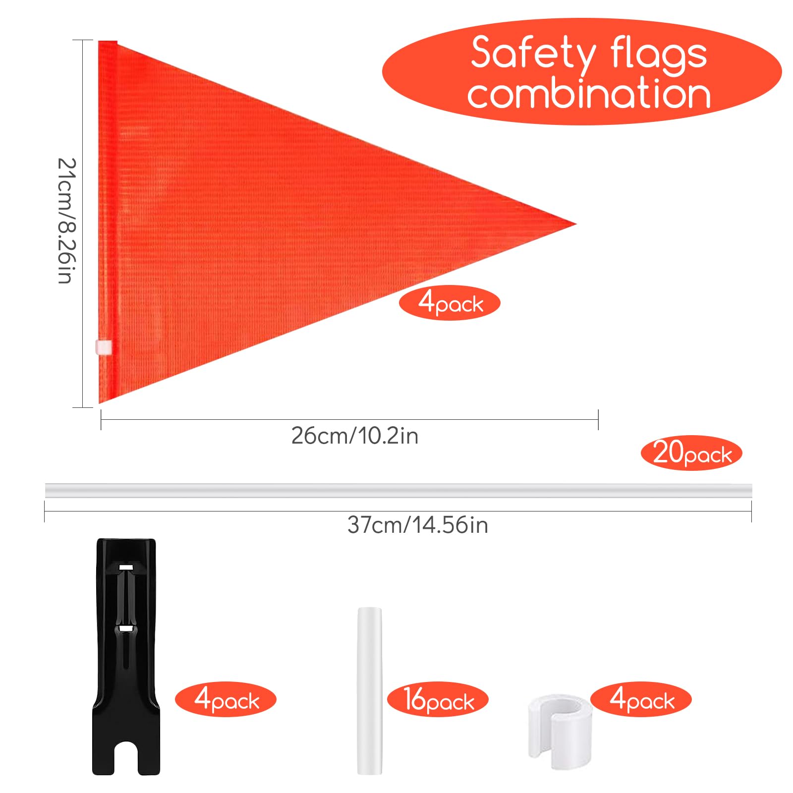 Bandera de seguridad para bicicleta de 6 pies con poste y soporte de montaje, banderas de seguridad ajustables de alta visibilidad impermeables para remolques de bicicleta para niños, adultos (juego