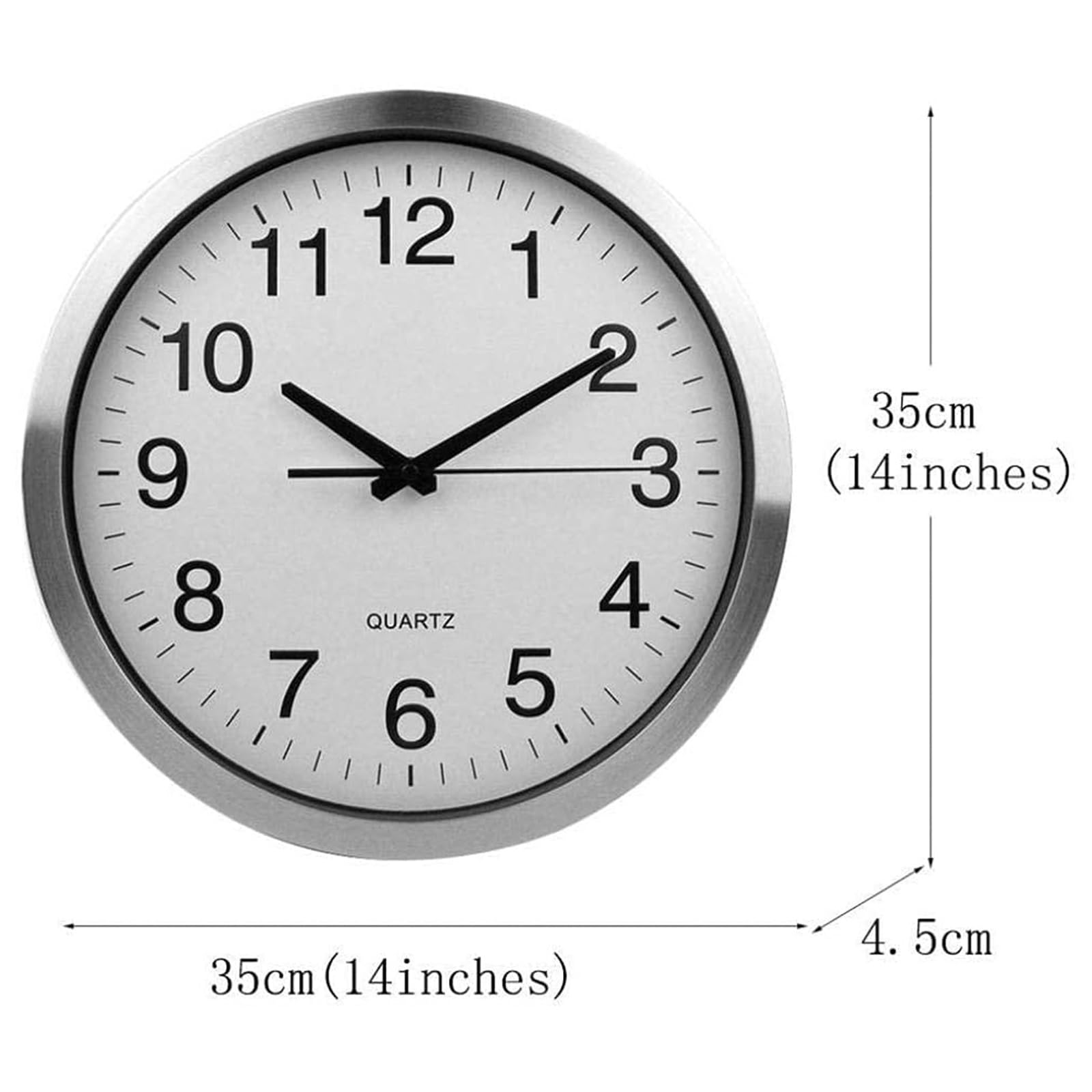 12in Reloj De Pared Moderno,Grandes Decorativos Silencioso Interior Reloj De Cuarzo De Cuarzo Redondo No-Ticking para Sala De estar, para Cocina Dormitorio Escuela Oficina(Silver,35.5cm/14in)