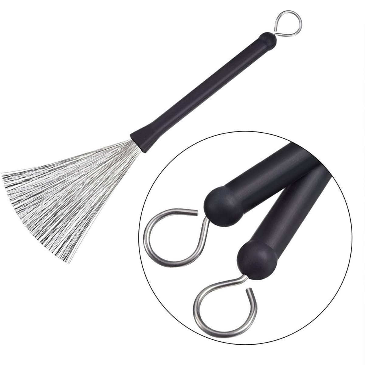 TOYANDONA Spazzola per Tamburo Setole Metalliche e Maniglie in Bambù per Strumenti Acustici a Percussione 130