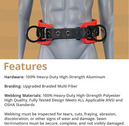 Miniatura 2 de AFP Cinturón de cintura de alta resistencia con 2 anillos en D con hebilla de lengüeta costuras de primera calidad (OSHAANSI PPE)