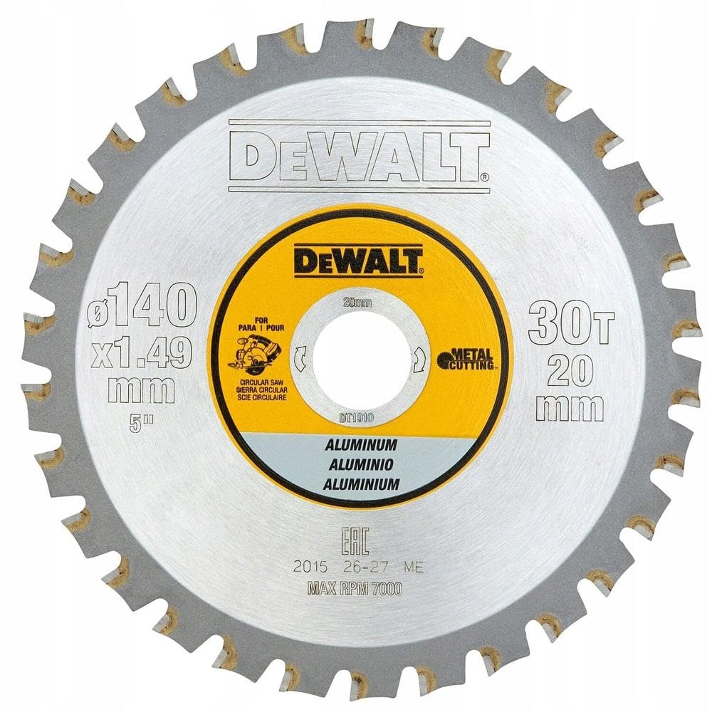 Dewalt Metallkreissägeblatt DT1910 (für Akku-Handkreissägen, für feine Schnitte in Aluminium, Sägeblatt-ø: 140 mm, 30 Zähne, Flachzahn-Geometrie, extra dünner Blattkörper) 1 Stück
