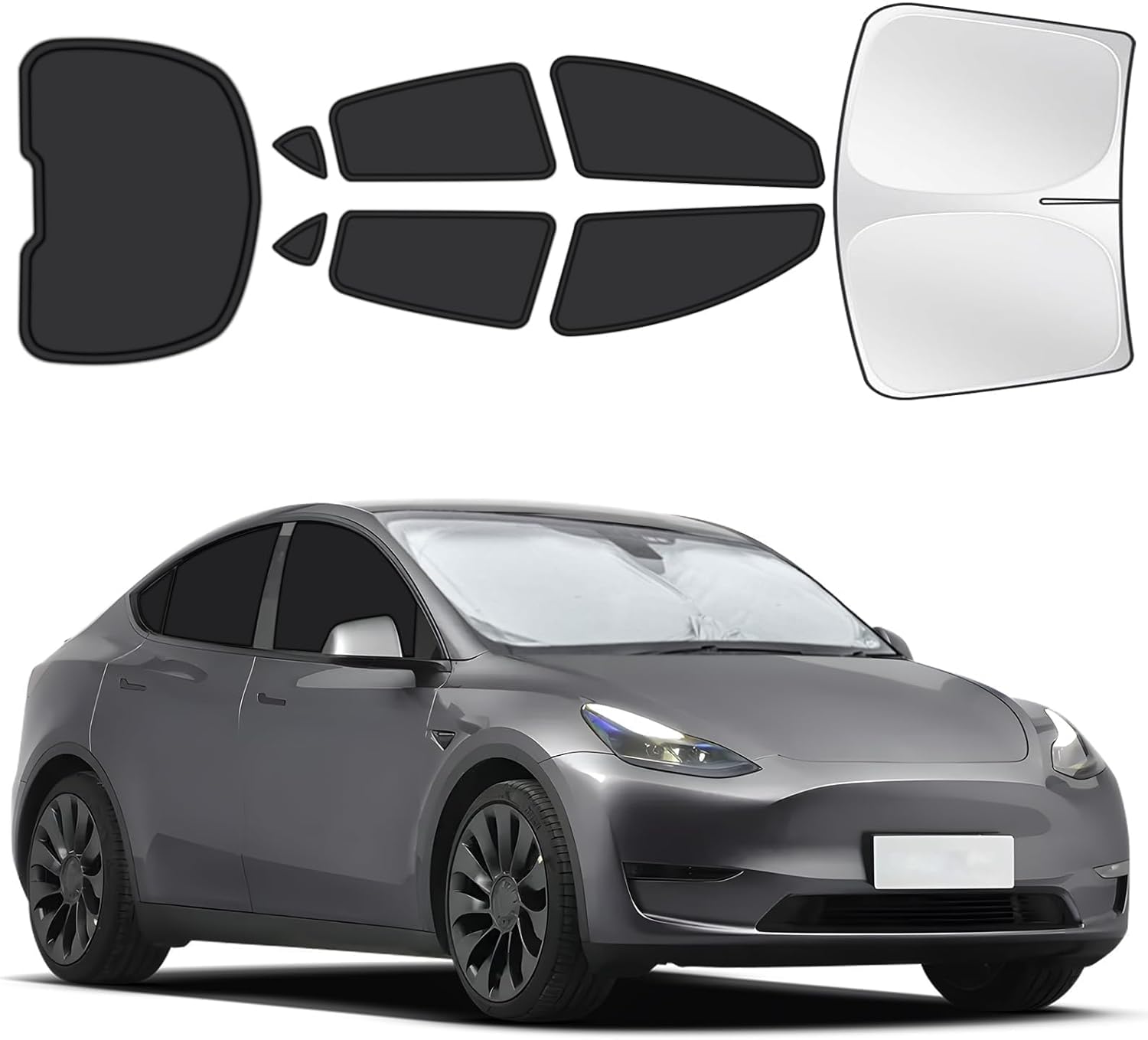 Fit for Tesla Model Y 2020-2024 Car Window Shades, 8pcs Privacy Sun Shade Set for Front Windshield Side and Rear Windows, Full Window Covers Keeps Vehicle Cool for Camping Napping