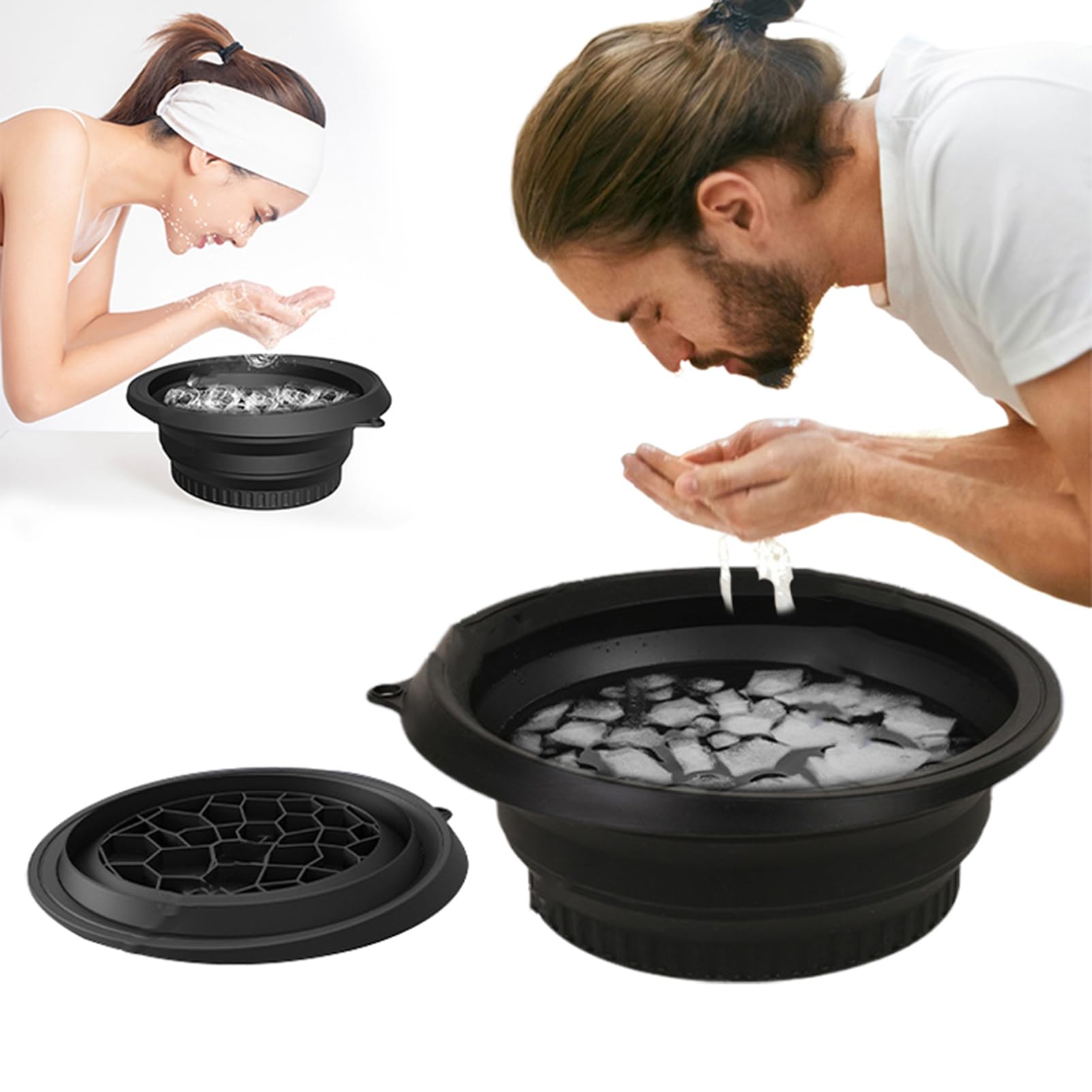 LEAQU Ice Bowl for Face, Silicone Facial Ice Bath Bowl, Folding Washbasin with Built-In Icetray, Foldable and Portable Face Bowls, Vagus Nerve Stimulation and Pore Shrinking