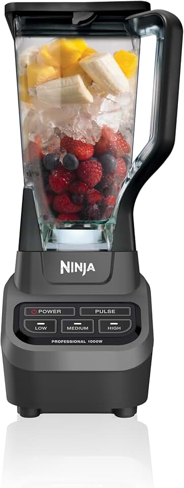 Ninja Liquidificador profissional BL610 de 2040 g com base de 1000 watts e tecnologia de trituração total para smoothies, gelo e frutas congeladas, preto, 24 cm C x 19 cm L x 43 cm A