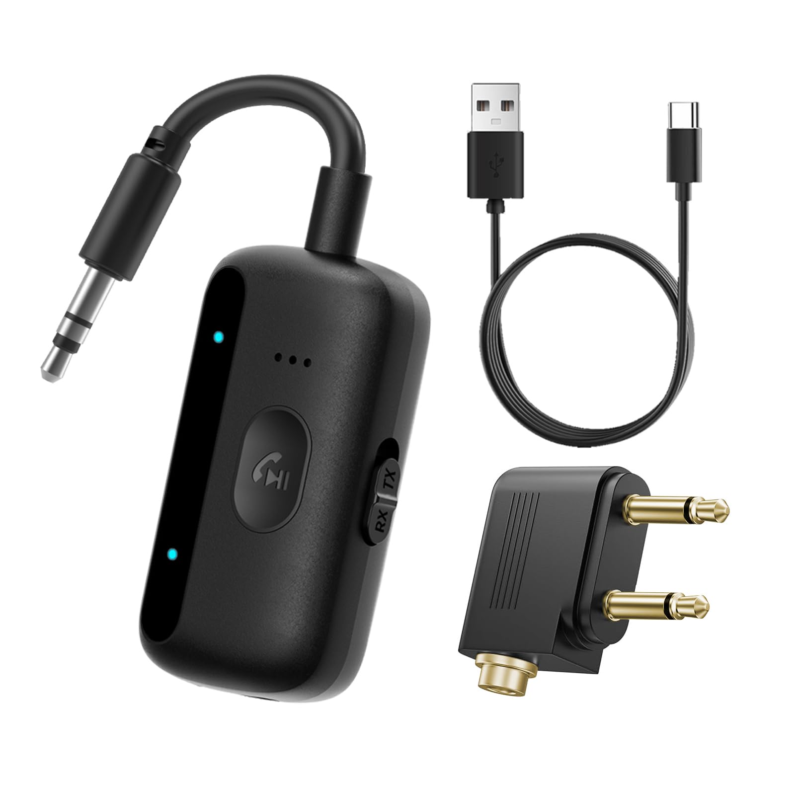 MOXYOY Bluetooth 5.4 Transmitter Receiver, 2-in-1 Wireless Aux Bluetooth Adapter, 3.5mm Jack Connection Compatible with Car, Airplane, TV, Headphone, Airpods, Speaker