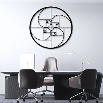 Golden Ratio Metal Wall Art, Fibonacci Spiral Metal Wall Decor, Geometric Metal Wall Art, Fibonacci Wall Art, Geometric Wall Art, Golden Ratio Metal Decor, Living Room Wall Art Black, 18"x 18"| 48x48cm