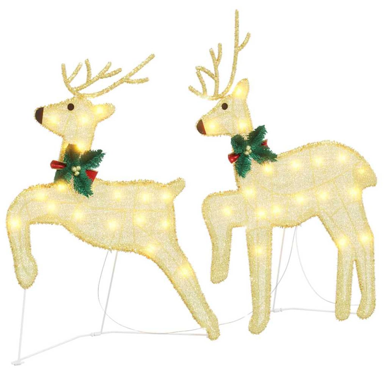 Gecheer LED Rentier Deko 2er Set, Stoff Figur mit warmweißem Licht USB betrieben Art Déco Design, 65cm und 58cm hoch for Wohnzimmer Garten Weihnachtsdekoration