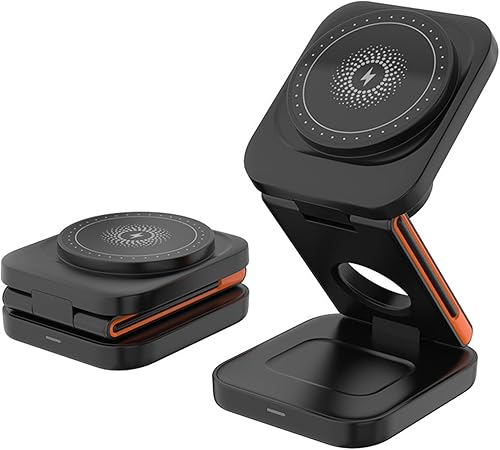 Miniatura 8 de Upgrated - Estación de carga inalámbrica 3 en 1, plegable, cargador inalámbrico rápido, soporte de carga magnética para iPhone 16 15 14 13 12 Pro