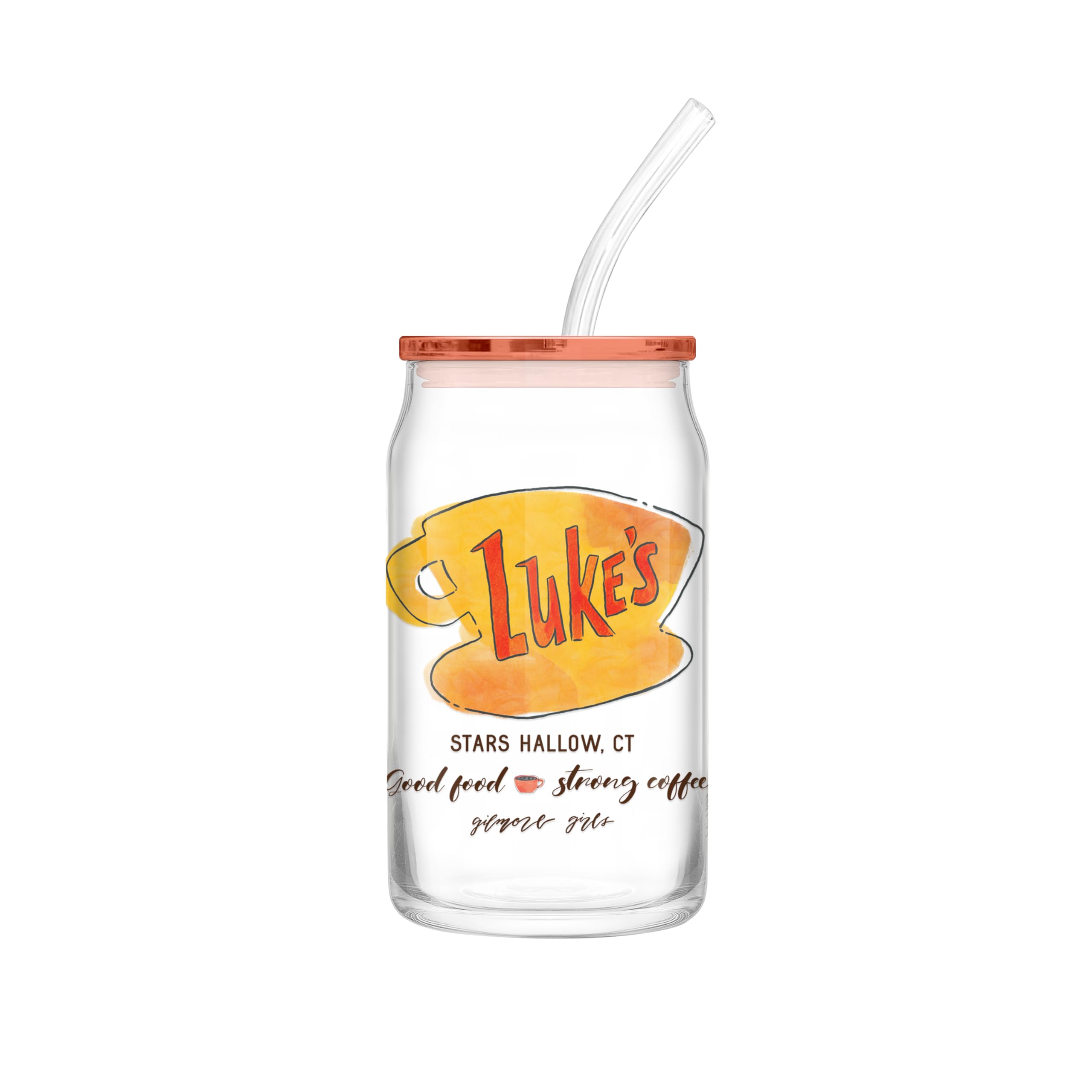Silver Buffalo Gilmore Girls Good Strong Coffee 16oz Glass Tumbler with Plastic Lid and Plastic Straw