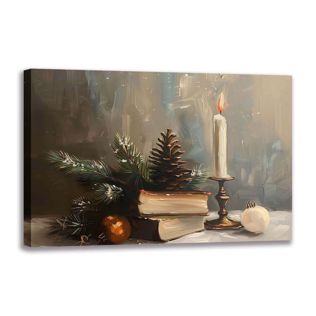 Art de Noël minimaliste pour salon moderne : grand tableau 60x90 encadré