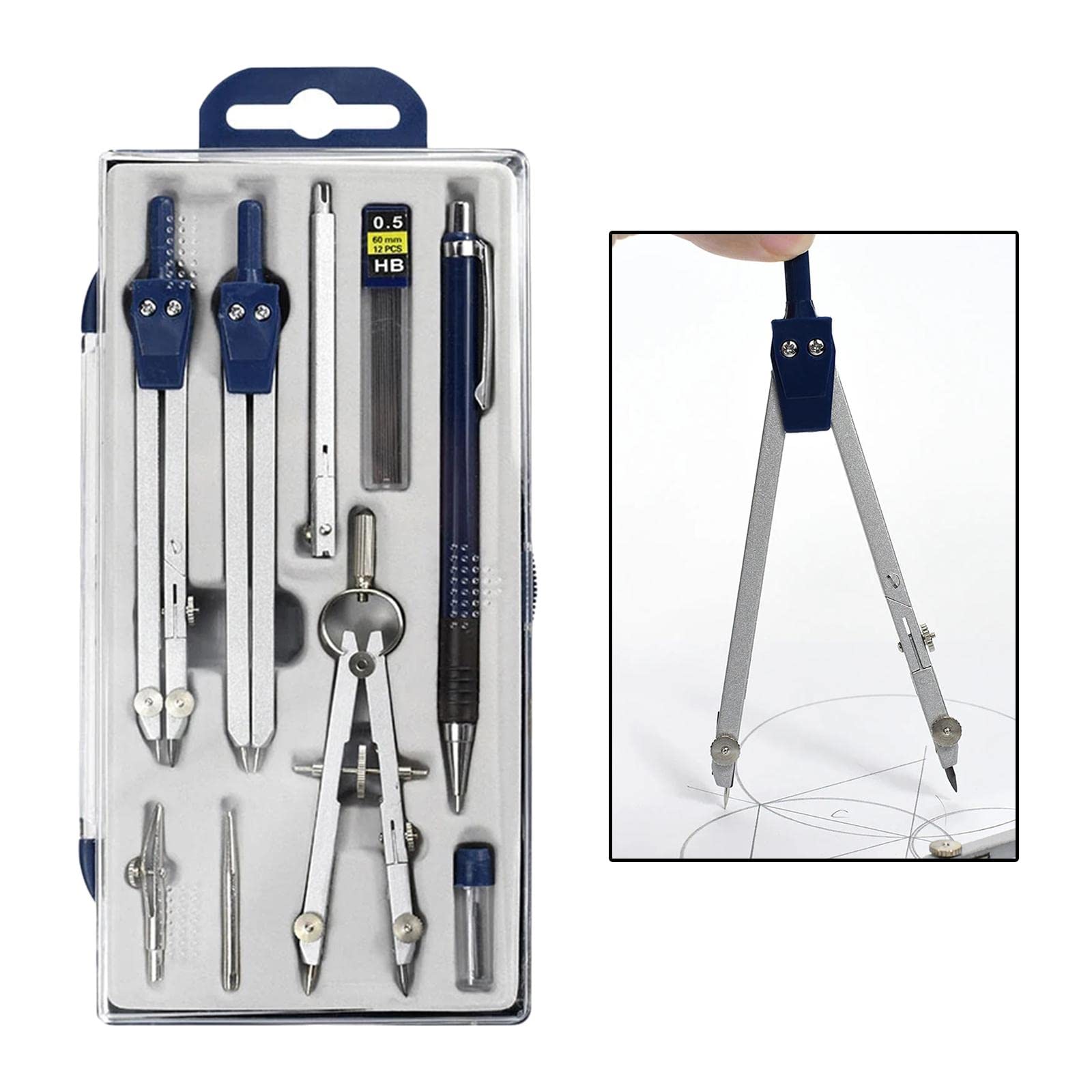 Lot de 5 compas de dessin professionnels 9 pièces en alliage de zinc
