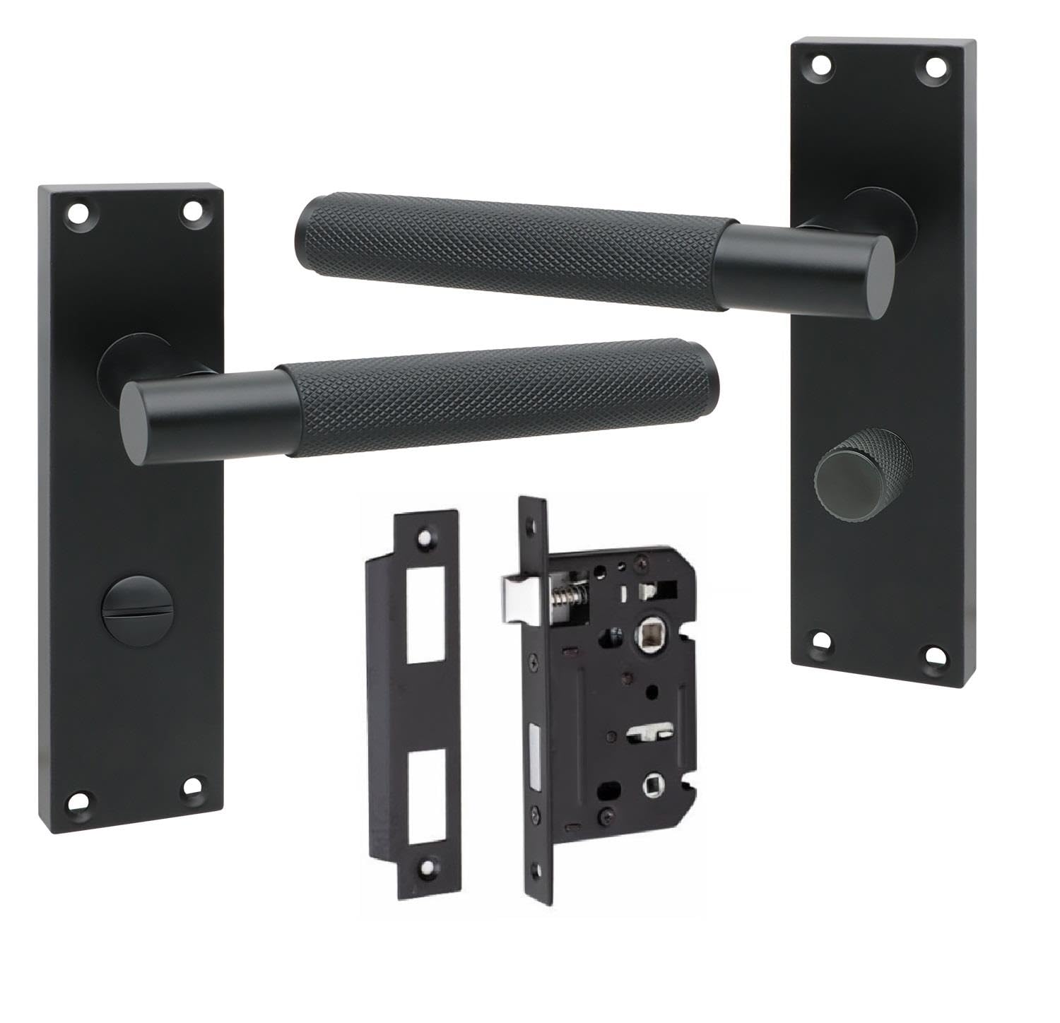 Golden Grace Matt Black Victorian T-Bar Knurled Bathroom Lock Door Handles With Bathroom Mortise Lock Finish