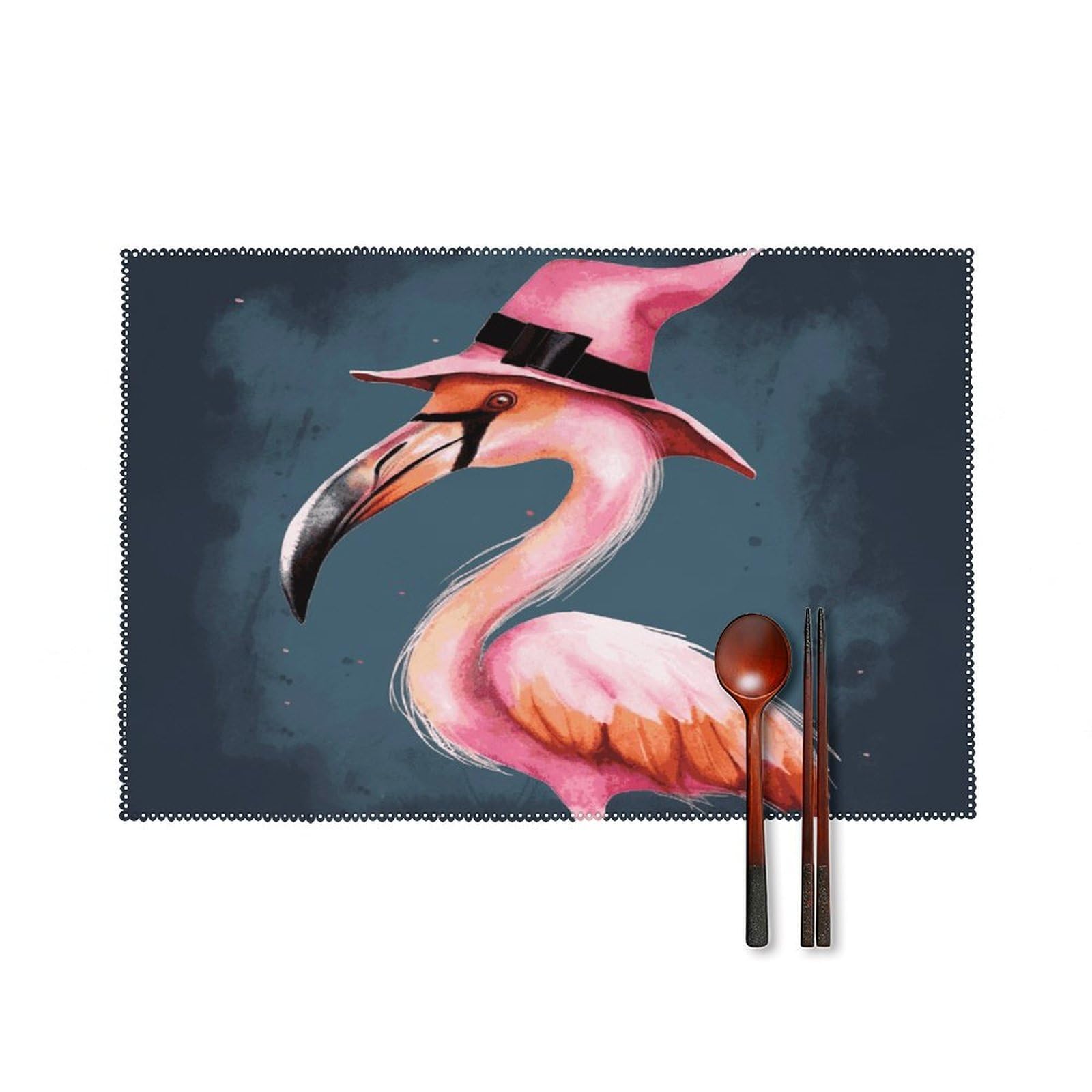 Btcowzrv Style Halloween Flamingo Witch Hat Canvas Placemats Set Of 6, Wipeable Washable Place Mats For Indoor & Outdoor, Table Mat Decor For Kitchen Dining Party