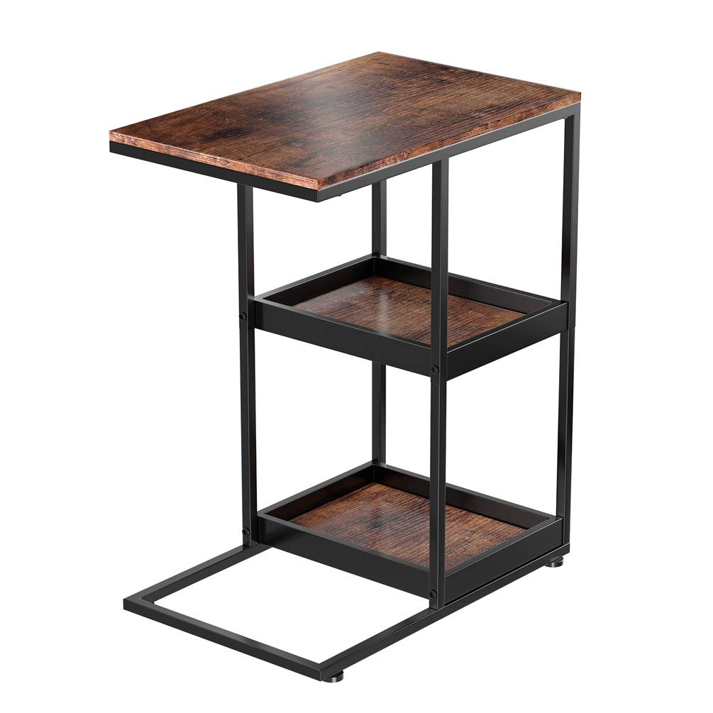 Buy Industrial C Shaped Side Table with Storage Shelves, Printer Stand with Paper Storage