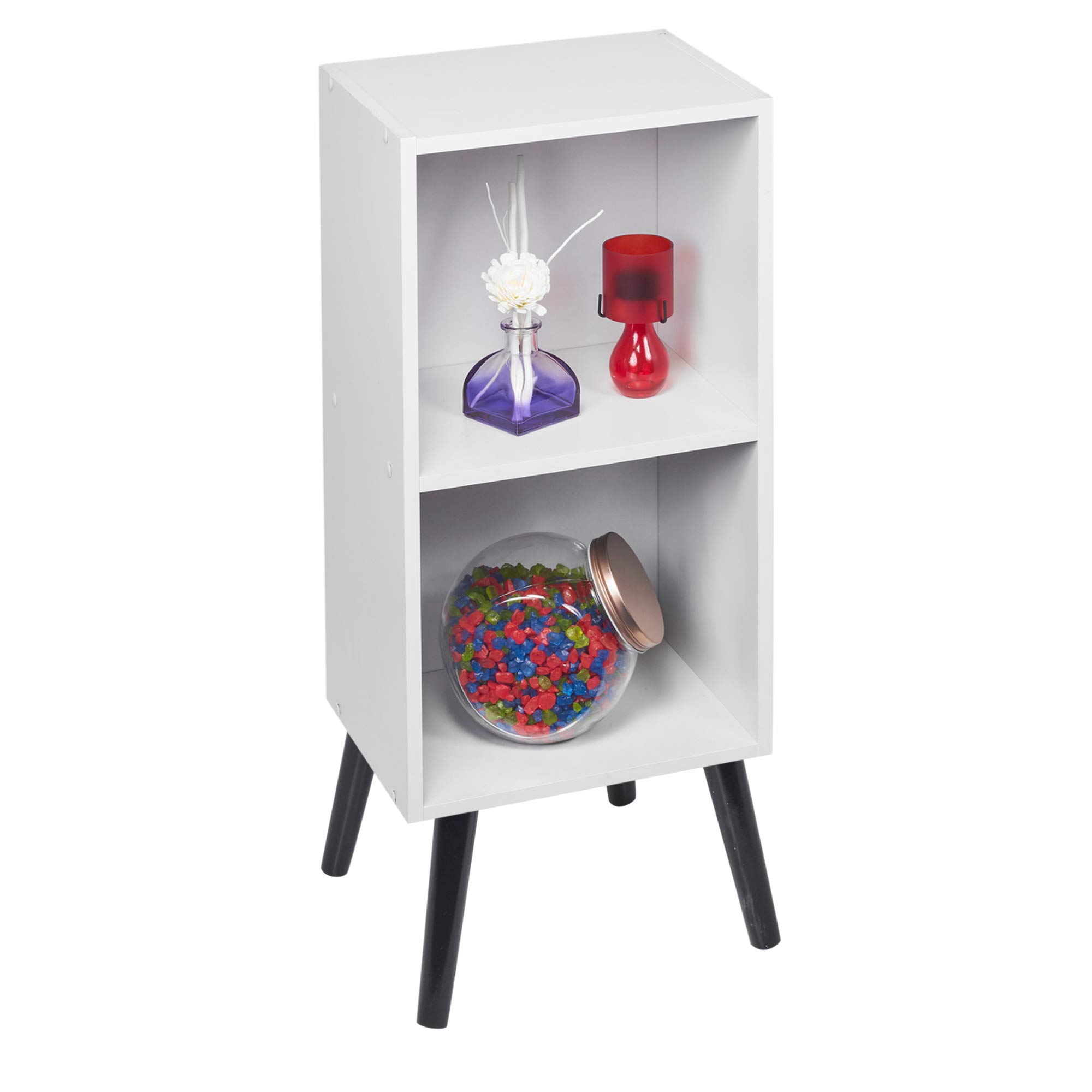 Urbnliving White Bookcase Wooden Storage Cube Bookcase Scandinavian Style Legs Unit (, Black Legs)