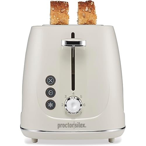 Proctor Silex Plastic 2 Slice Toaster, Bagel, Defrost & Cancel Buttons, Browning Control With 7 Shades, Auto Shutoff, Slide-Out Crumb Tray, Oat White (22660)