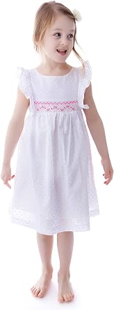 Girls Pin Dot Smocked Angel-Sleeve Dress - Casual Summer Sundress Flower Girl Dress - Infant, Toddler