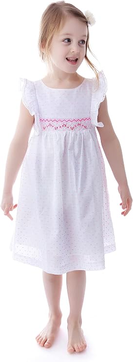 Girls Pin Dot Smocked Angel-Sleeve Dress - Casual Summer Sundress Flower Girl Dress - Infant, Toddler