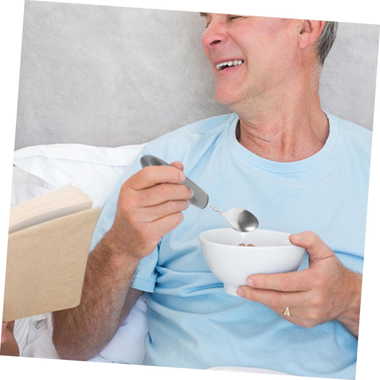 Cubiertos Adaptativos Antitemblor para Ancianos Mango Ergonómico Flexible de Gris Utensilios de Rehabilitación para Personas con Movilidad Reducida para Comer Interiores