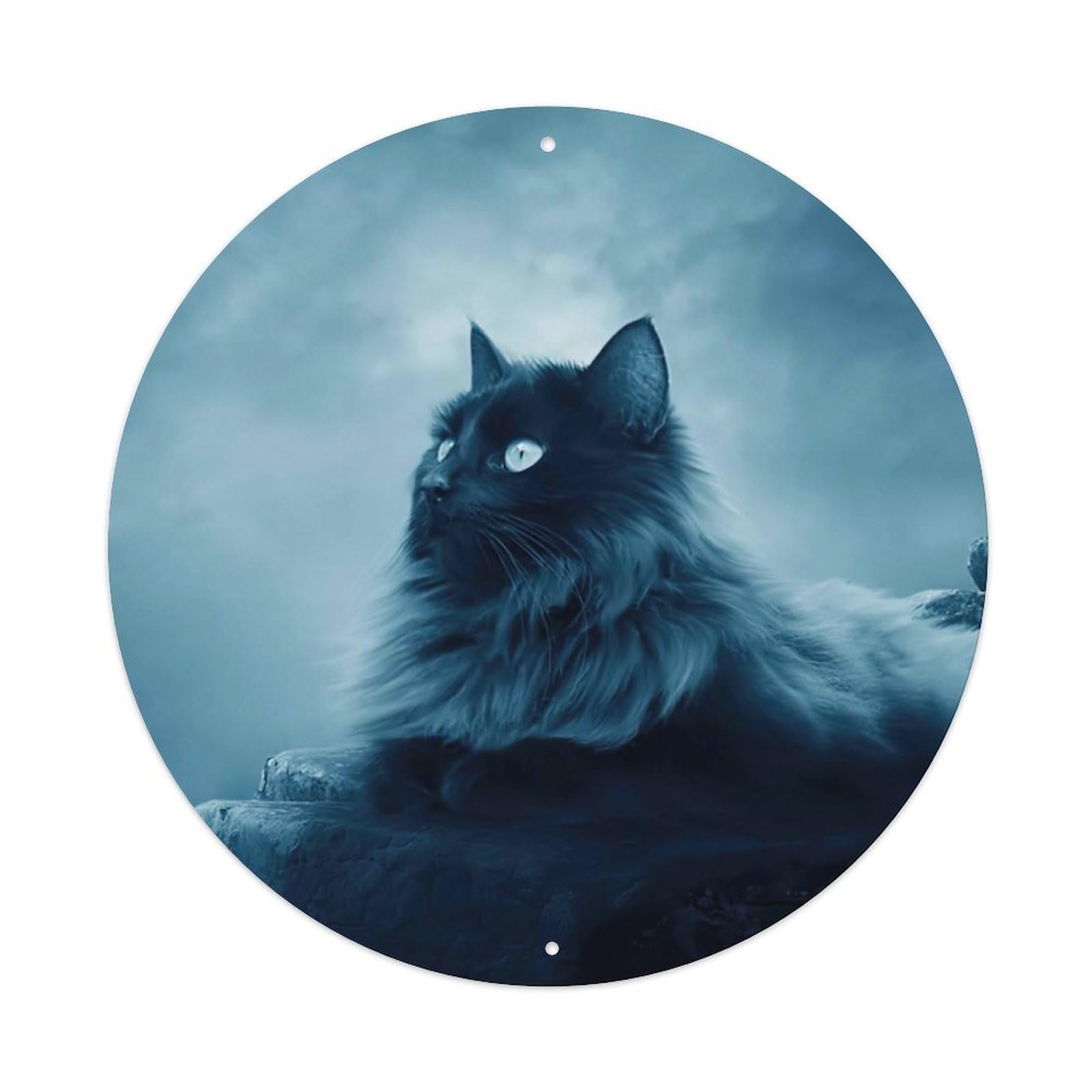 Cwbufd Vintage Style Animal - Mystical Black Cat With Ice Blue Eyes, Fantasy Wildlife Ambiance Vintage Metal Tin Sign Plaque Wall Decor For Cafe, Club Bar, Office, Garden Metal Poster 8X8inch