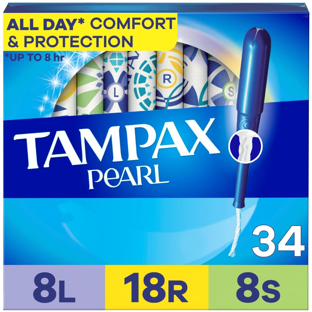 Tampax Pearl Tampons Multipack, Light/Regular/Super Absorbency, With Leakguard Braid, Triple Pack, Unscented, 34 Count