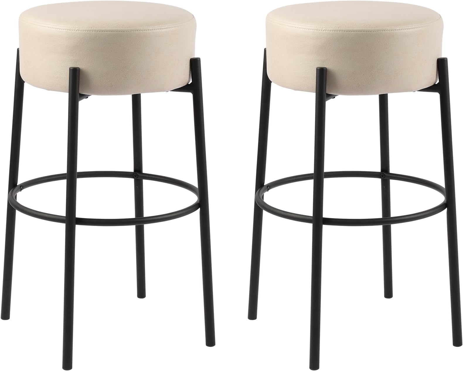LSSPAID Bar Stools Set of 2, 29.5 Inch Modern Kitchen Island Barstools Backless Bar Chairs with Round Footrest, Upholstered Fabric Bar Height Bar Stool, Grey