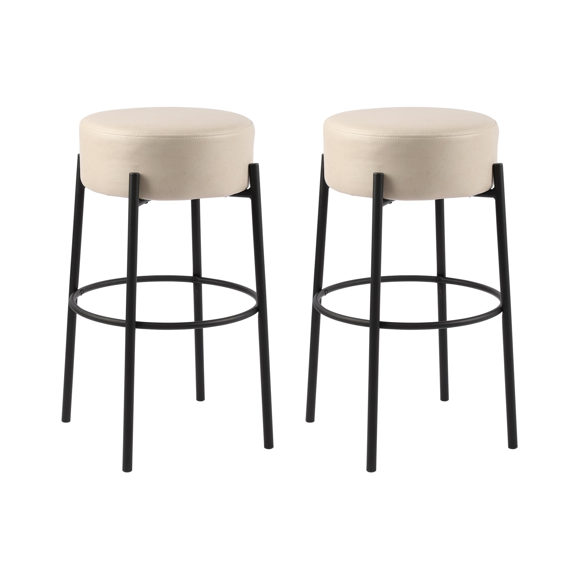 LSSPAID Bar Stools Set of 2, 29.5 Inch Modern Kitchen Island Barstools Backless Bar Chairs with Round Footrest, Upholstered Fabric Bar Height Bar Stool, Grey