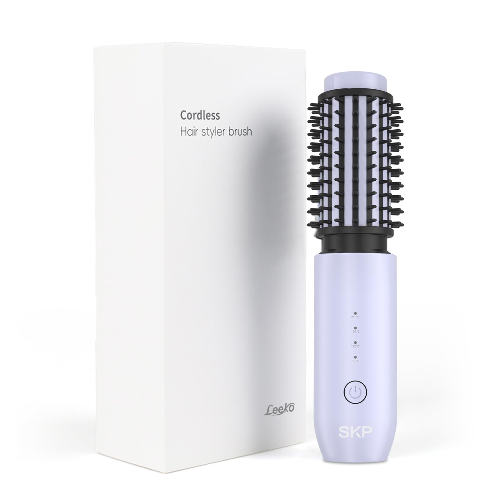 コードレスヒートブラシ 【韓国美容協会カスタムカラー Leeko 最新型】 (ロールブラシ式)｜1本でストレートもカールも完了 サロン級のツヤ髪を実現【急速加熱/マイナスイオン搭載】4段階温度調整 大容量7000mAh Type-C充電 軽量で旅行に最適 日本語説明書付き (エレガントパープル)