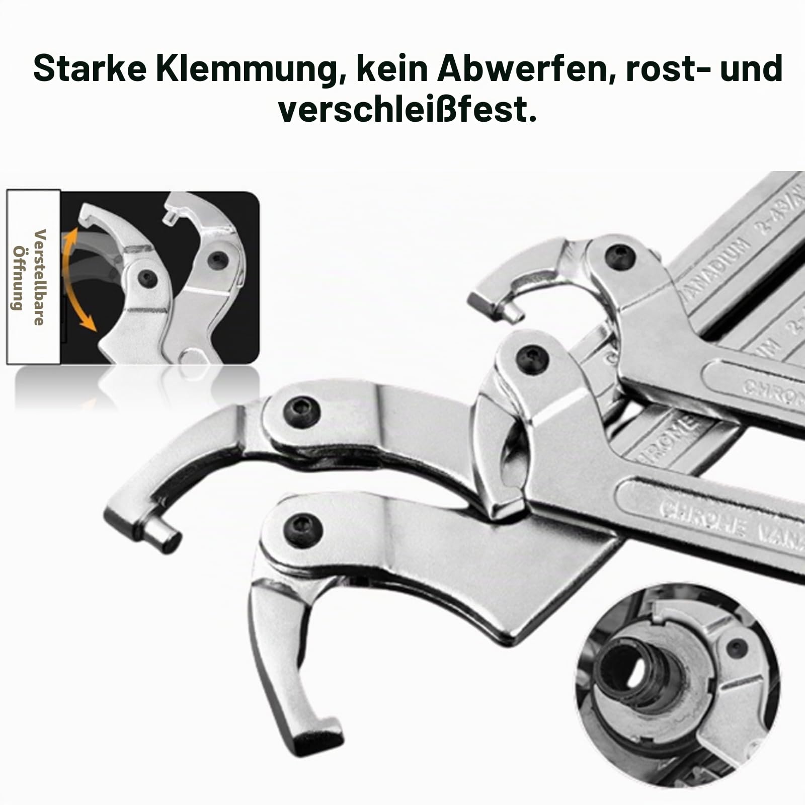 4 Stück Verstellbare Hakenschlüssel, C-Haken Schlüssel Set für Mechanik | Einstellbare C-Hakenschlüssel Enthält Größen 3/4-2", 1 1/4-3", 2-4 3/4" und 4 1/2-6 7/10" für Vielseitige Anwendungen