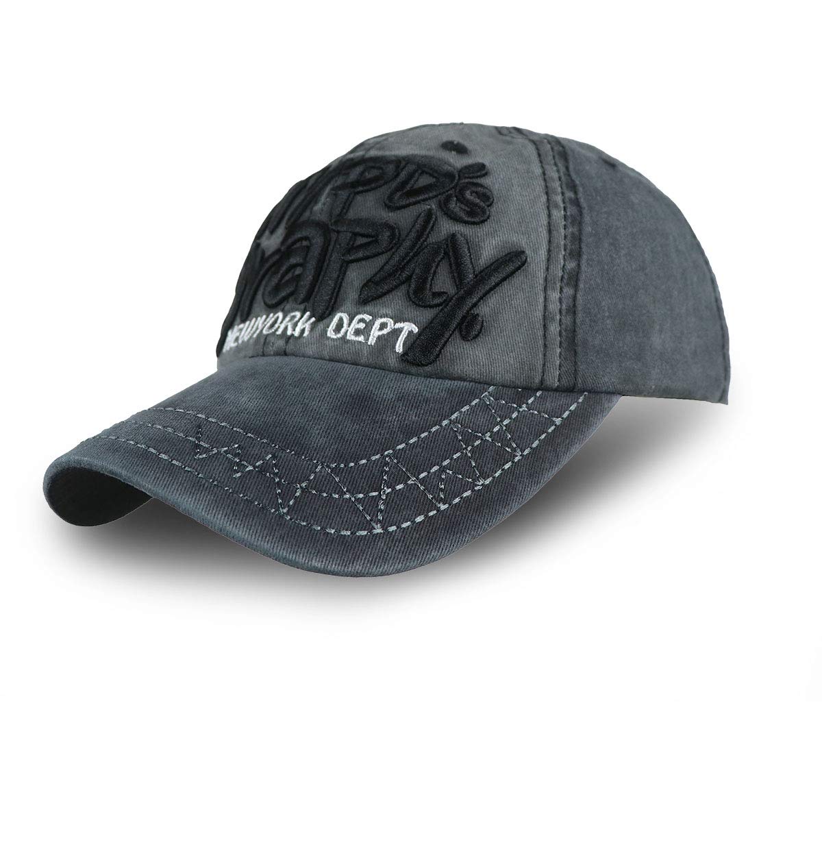 Men's Cotton Baseball Cap Adjustable Buckle Closure Dad Hat Sports Golf NY Cap (5073A, Black)