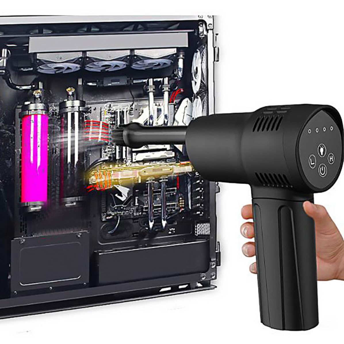 USHOBE Soffiatore Aria Compressa Elettrico Senza Fili Ricaricabile 6000 mAh Plastico Nero Bassa velocità per Pulizia Computer e Obiettivi Fotografici a Casa