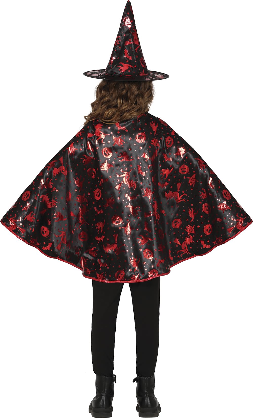FIESTAS GUIRCA | Children's Witch Set (50 cm) - Cape and Hat for Halloween Costume and Witch Parties - Ideal Accessory for Boys and Girls - Black and Red