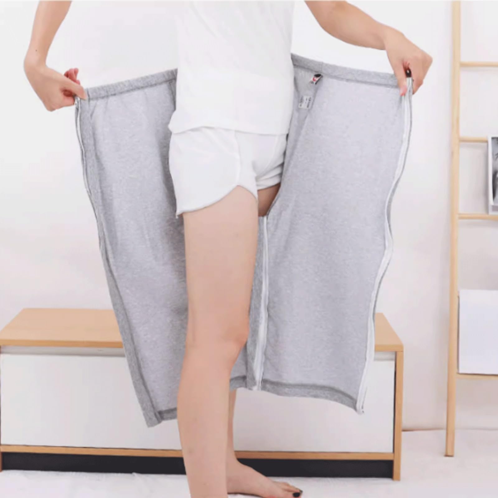 Pantalones de cuidado del paciente completamente abiertos, pantalones de chándal de recuperación postoperatoria con cremallera y algodón suave para personas mayores, exfoliantes suaves