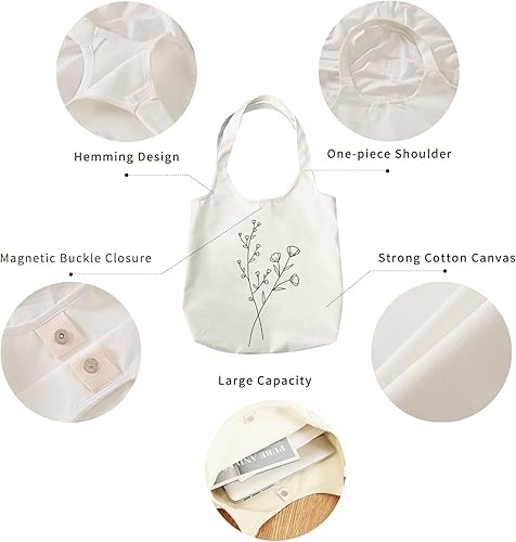 Miniatura 5 de KIEKIECOO Bolsa de lona negra estética personalizable reutilizable para comestibles con línea floral para compras de arte