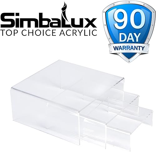 Miniatura 6 de SimbaLux Juego de 3 elevadores acrílicos transparentes de perfil medio bajo escalonados para exhibir alimentos, cupcakes, postres, dulces, joyas,