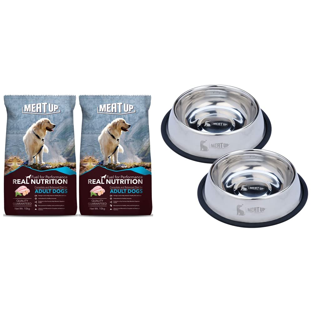 Meat Up Adult Dog Food, 10 kg (Buy 1 Get 1 Free)&Meat Up Stainless Steel Dog Feeding Bowl - 850 ml (Buy 1 Get 1 Free) (B0BP5DS7SQ) Amazon Price History, Amazon Price Tracker