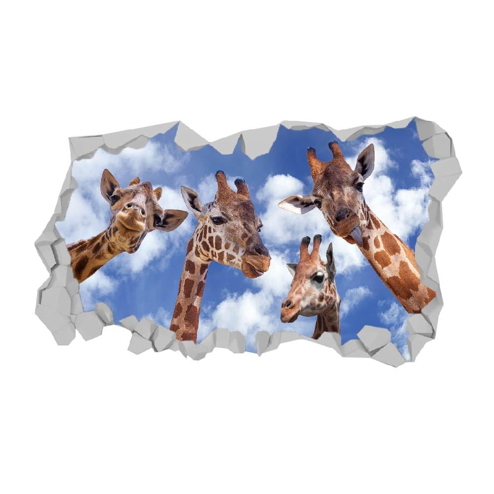 SUPERDANT 3D Break Giraffes Wall Sticker Giraffes Head Under Sky Wall Decal Vinyl Art Mural Animal Creative Peel and Stick for Bedroom Kid's Room Baby Shower Nursery Party Wall Decor - Image 2