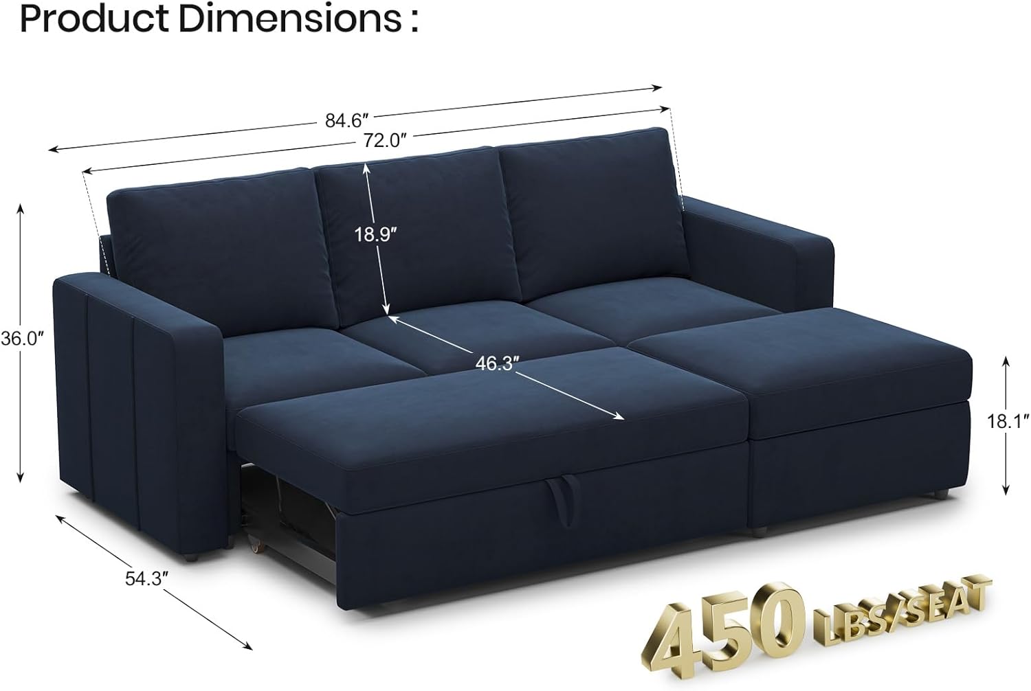Belffin Modular Sectional Sleeper Sofa with Pull Out Couch, L Shaped Sleeper Pull Out Bed, Convertible Sectional Couches for Living Room, Blue